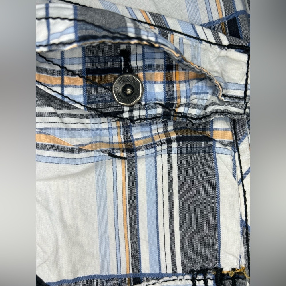 NWOT BKE Bellaire Athletic Fit Plaid Cargo Shorts Men’s 34x23 - Picture 14 of 15